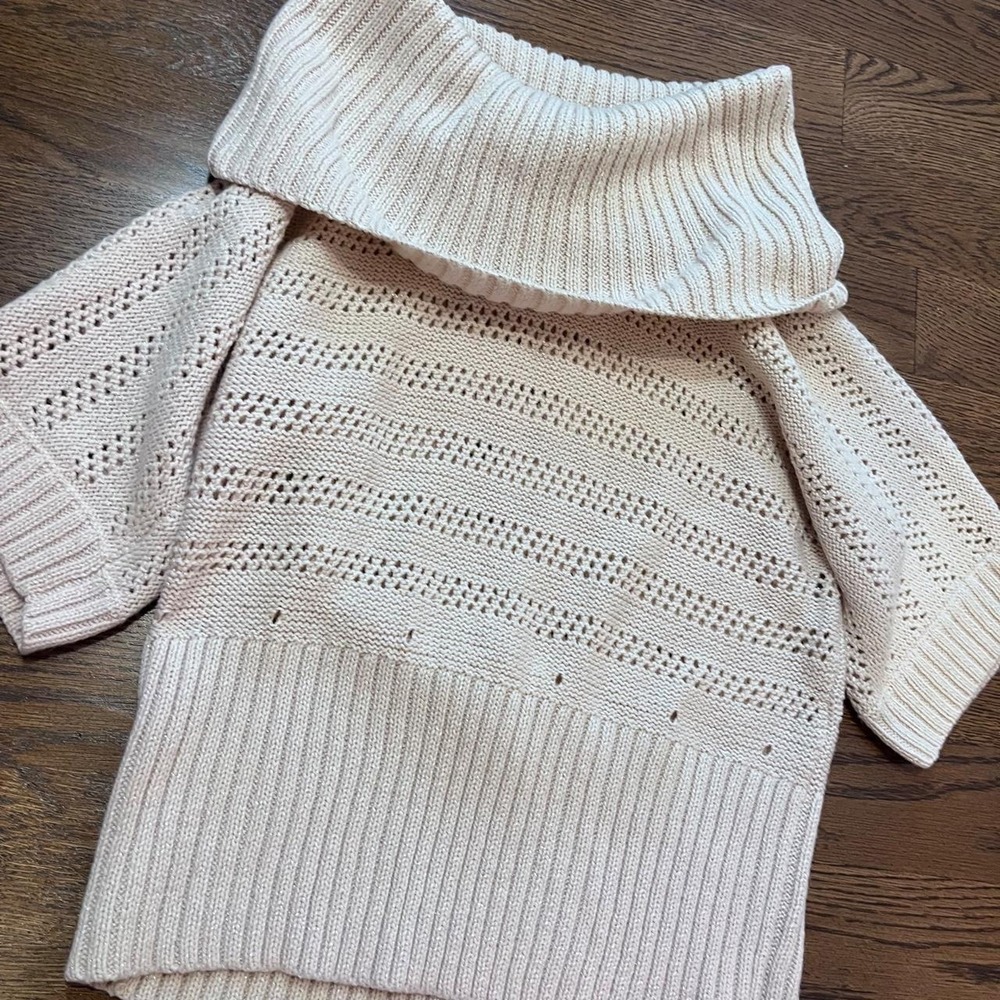 y2k light pink / cream‎ sparkle knit cowl neck sweater top small - Picture 2 of 6